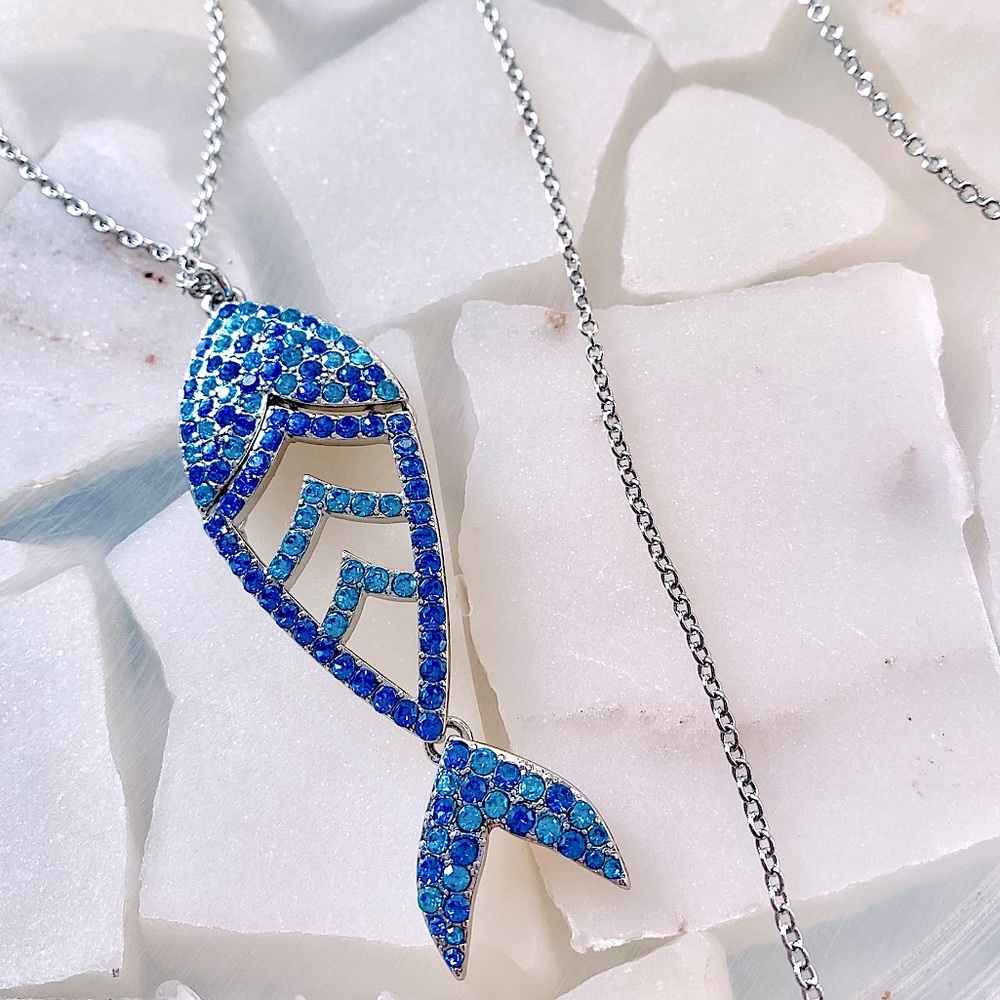INC Long Pave Fish Pendant Necklace